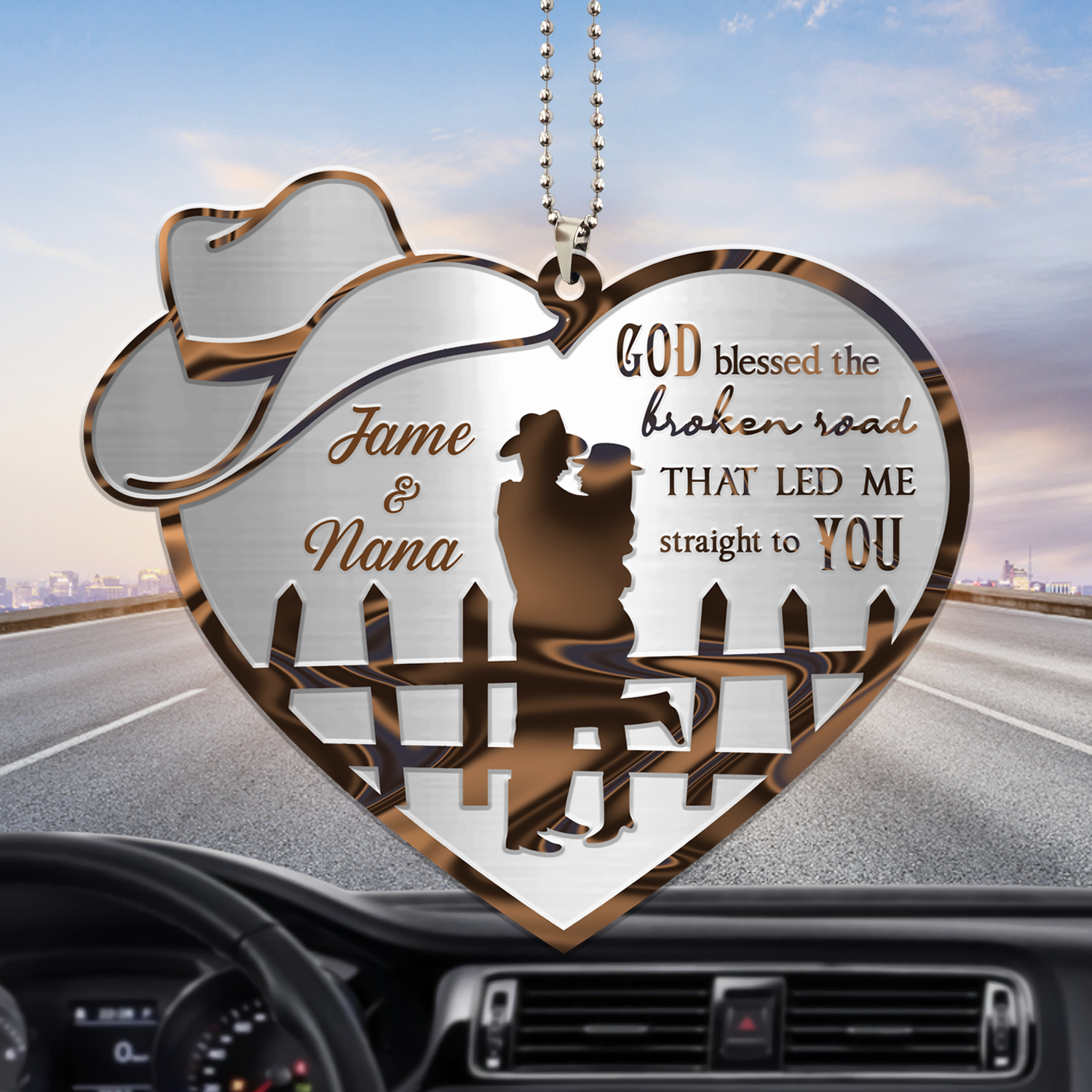Couple Cowboy And Cowgirl God Blessed Personalized Ornament, Couple Car Hanging Ornament, Valentine Couple Ornament