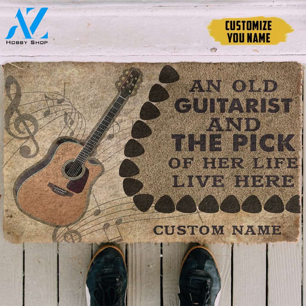 3D An Old Acoustic Guitarist And The Pick Of Her Life Custom Name Doormat | Welcome Mat | House Warming Gift