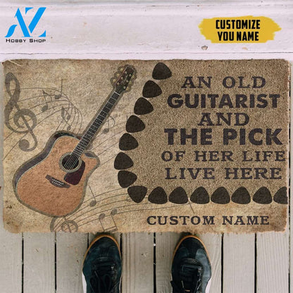 3D An Old Acoustic Guitarist And The Pick Of Her Life Custom Name Doormat | Welcome Mat | House Warming Gift