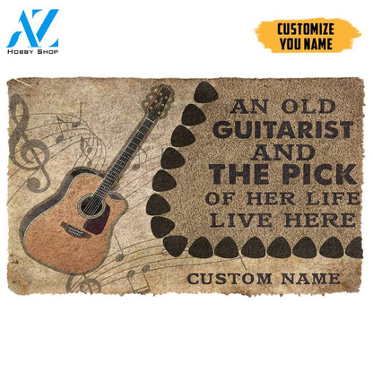 3D An Old Acoustic Guitarist And The Pick Of Her Life Custom Name Doormat | Welcome Mat | House Warming Gift