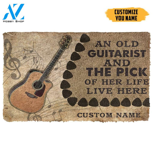 3D An Old Acoustic Guitarist And The Pick Of Her Life Custom Name Doormat | Welcome Mat | House Warming Gift