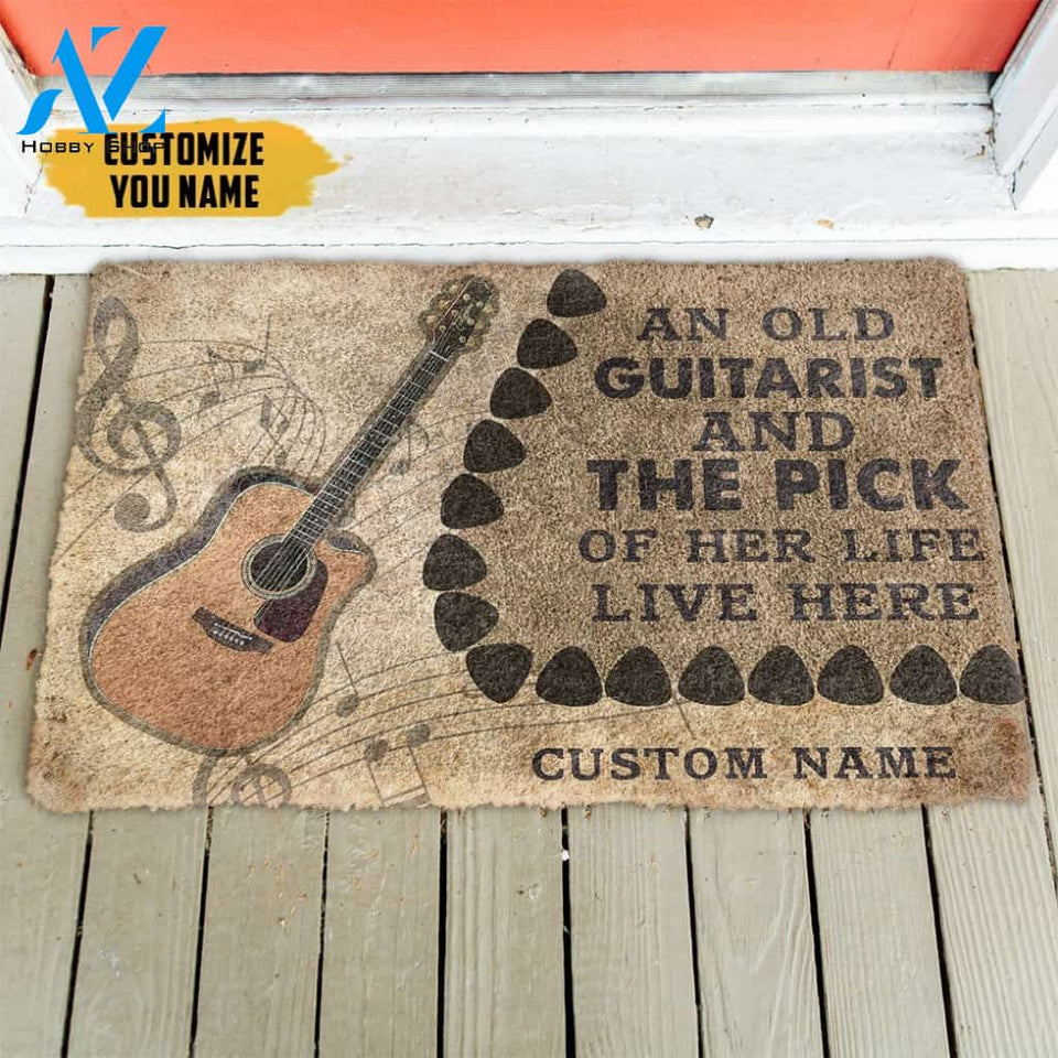 3D An Old Acoustic Guitarist And The Pick Of Her Life Custom Name Doormat | Welcome Mat | House Warming Gift