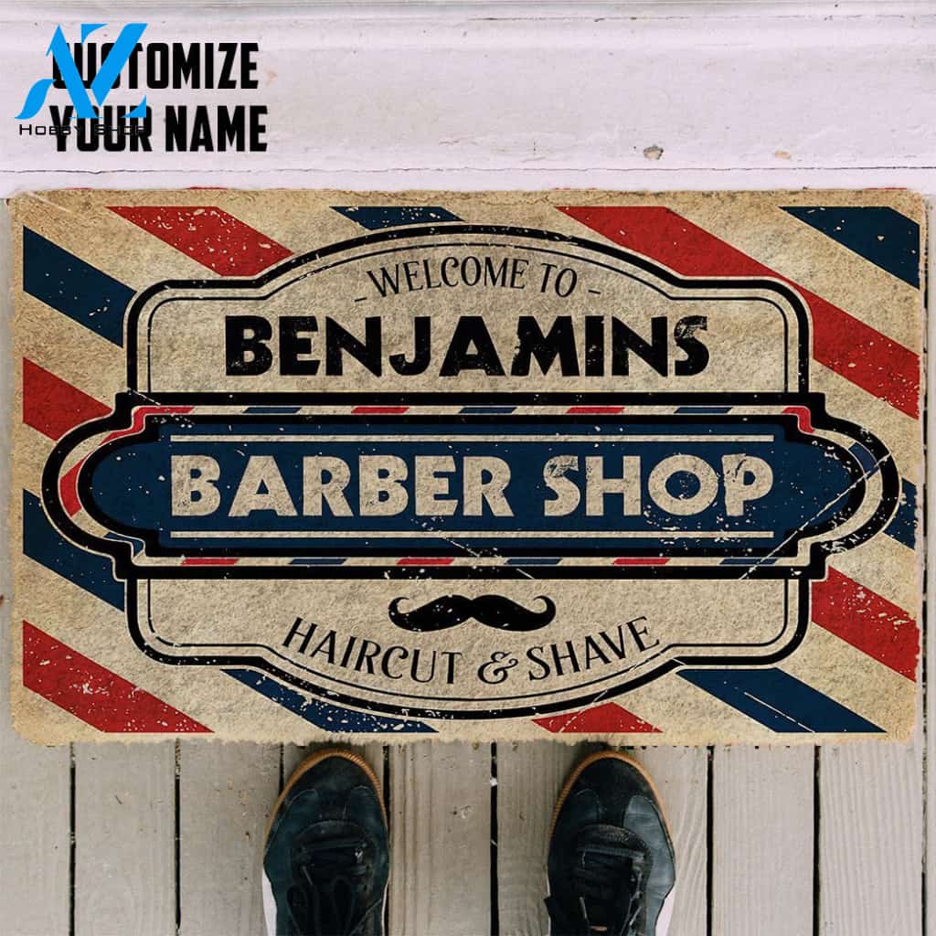 3D Barber Shop Custom Name Doormat | Welcome Mat | House Warming Gift
