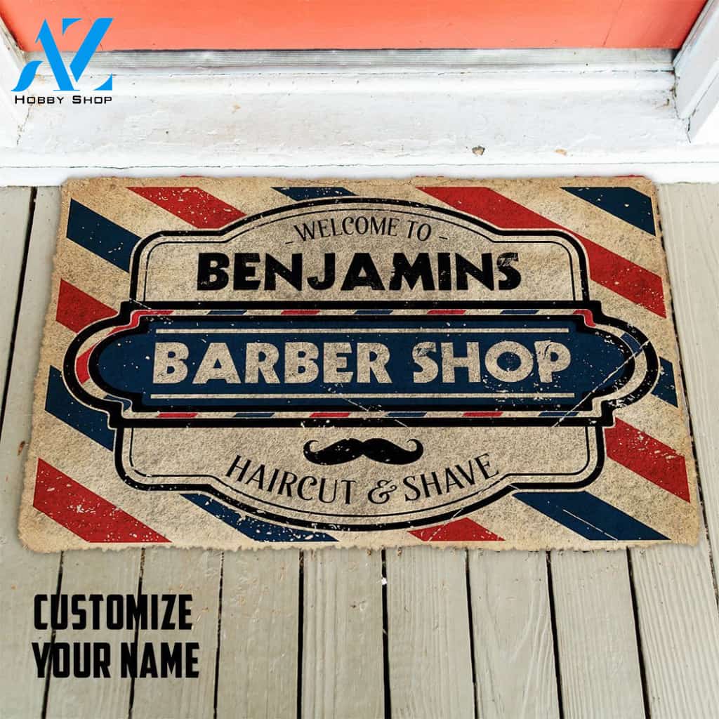 3D Barber Shop Custom Name Doormat | Welcome Mat | House Warming Gift
