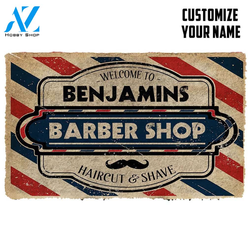 3D Barber Shop Custom Name Doormat | Welcome Mat | House Warming Gift