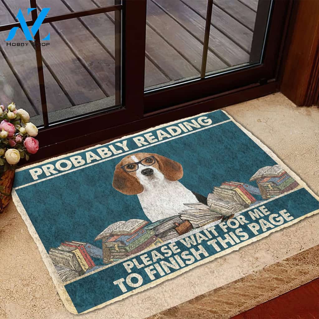 3D Beagle Probably Reading Please Wait Custom Doormat | Welcome Mat | House Warming Gift