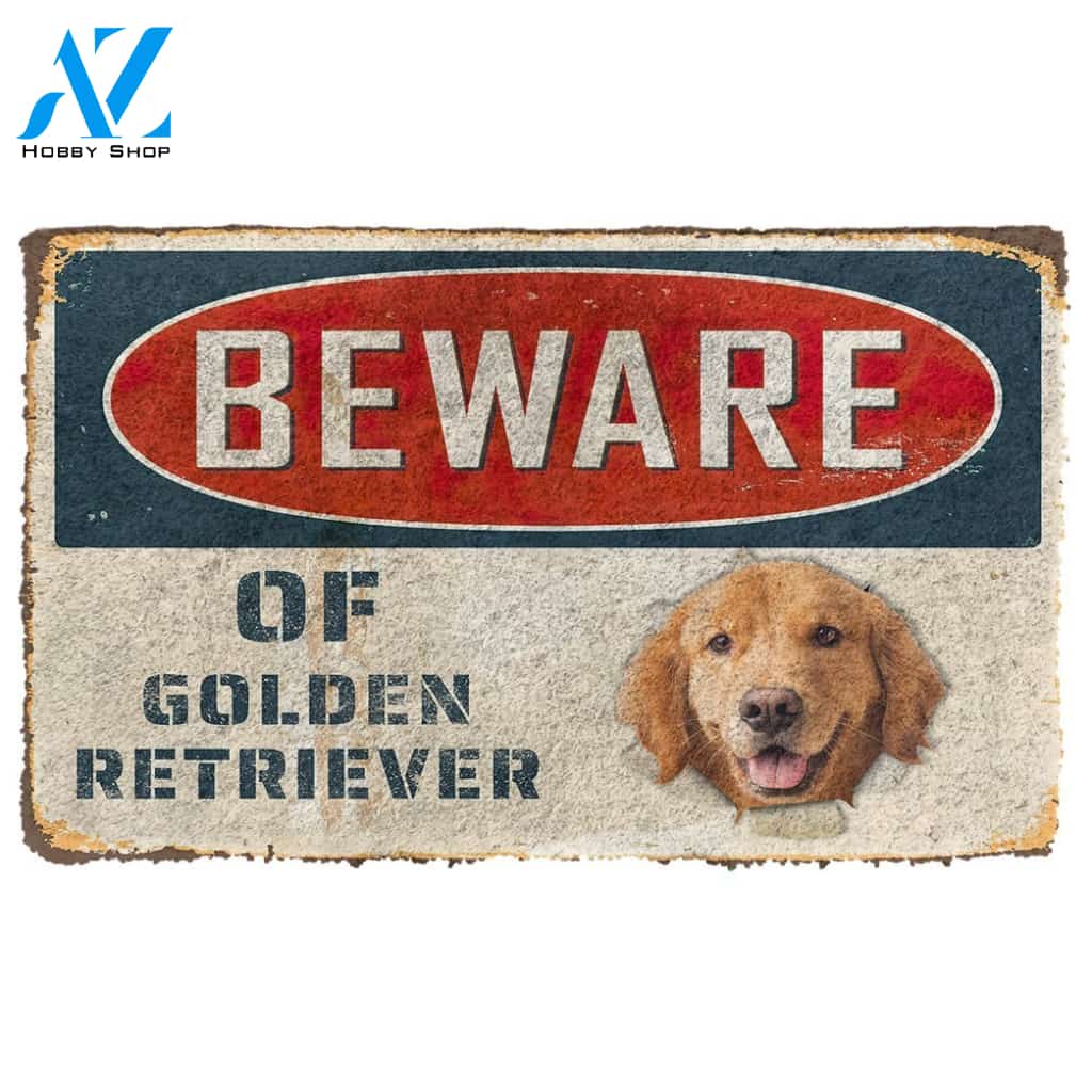 3D Beware Of Golden Retriever Custom Doormat | Welcome Mat | House Warming Gift