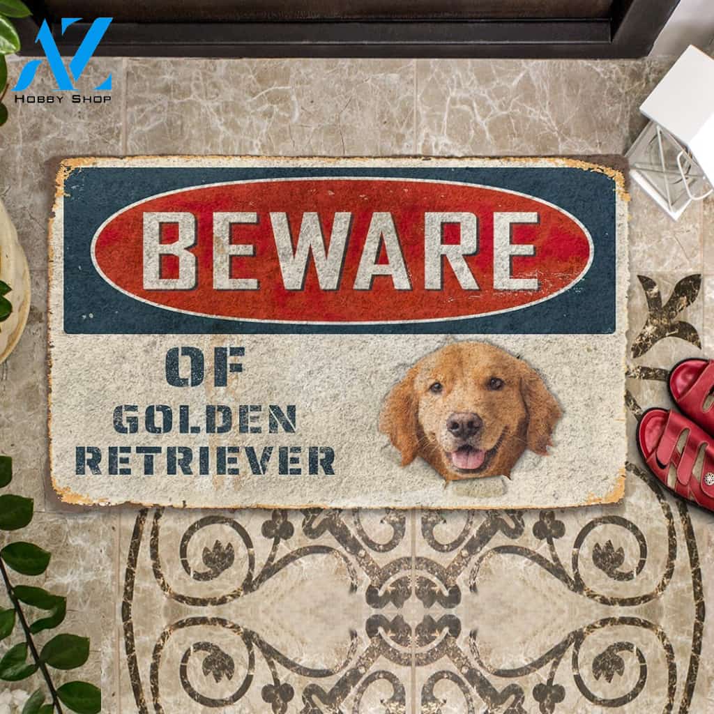 3D Beware Of Golden Retriever Custom Doormat | Welcome Mat | House Warming Gift