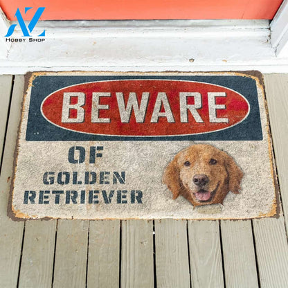 3D Beware Of Golden Retriever Custom Doormat | Welcome Mat | House Warming Gift