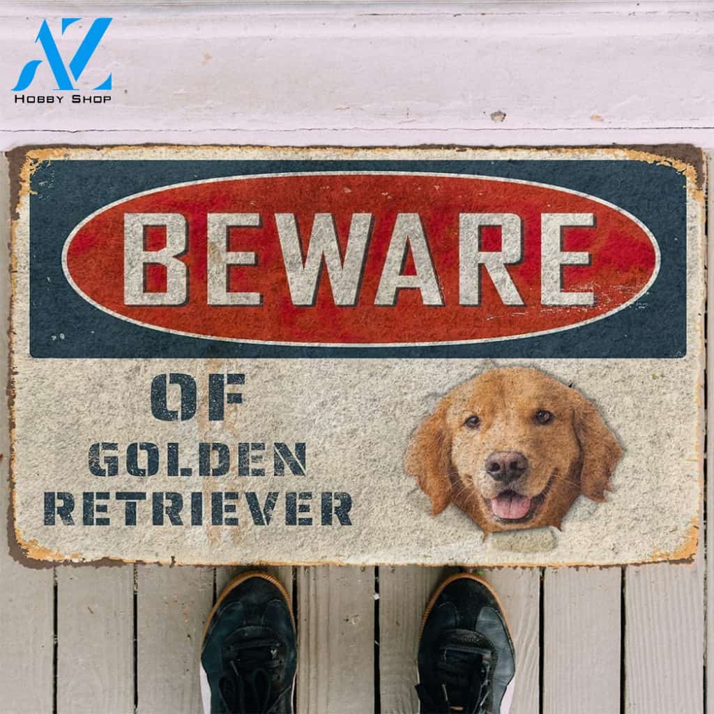 3D Beware Of Golden Retriever Custom Doormat | Welcome Mat | House Warming Gift