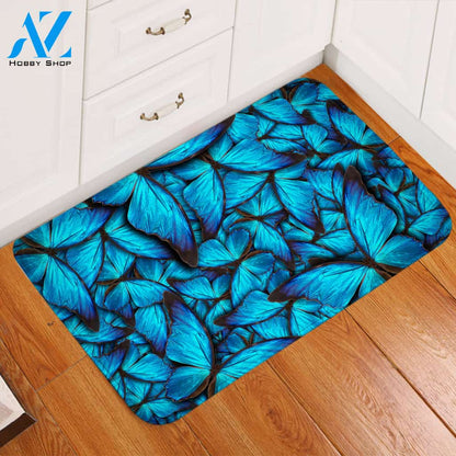 3D Blue Monarchs Door Mat