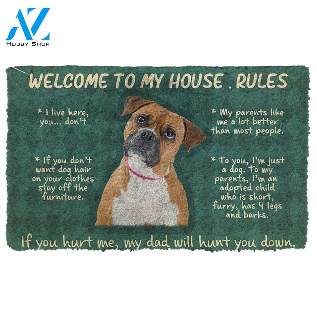 3D Boxer Dog Welcome To My House Rules Custom Doormat | Welcome Mat | House Warming Gift