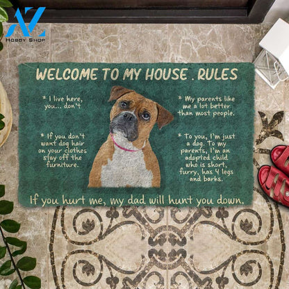 3D Boxer Dog Welcome To My House Rules Custom Doormat | Welcome Mat | House Warming Gift