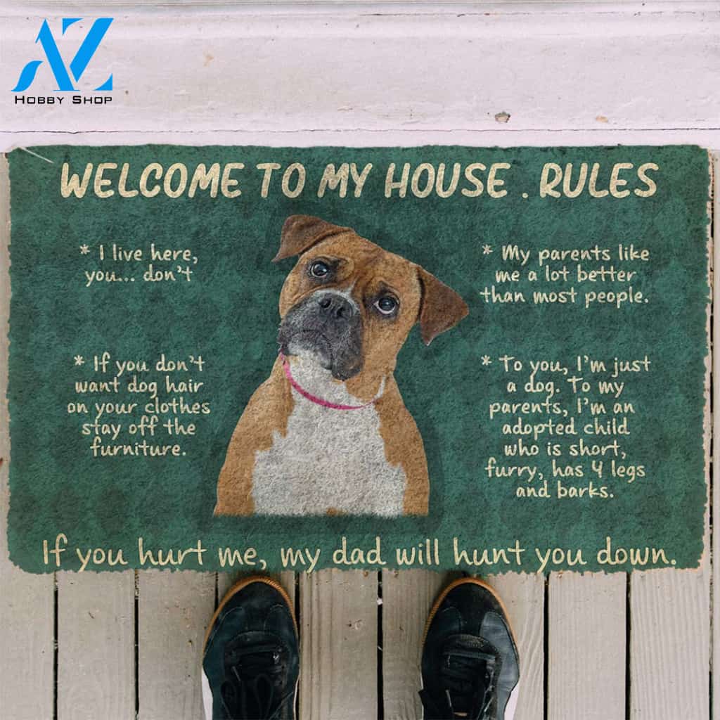 3D Boxer Dog Welcome To My House Rules Custom Doormat | Welcome Mat | House Warming Gift