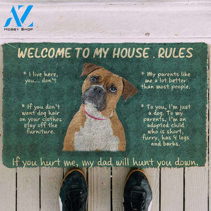 3D Boxer Dog Welcome To My House Rules Custom Doormat | Welcome Mat | House Warming Gift