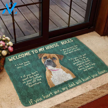 3D Boxer Dog Welcome To My House Rules Custom Doormat | Welcome Mat | House Warming Gift