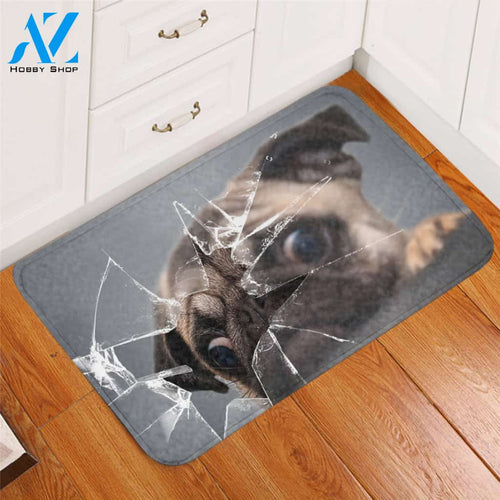 3D Broken Glasses Pug Door Mat