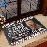 3D Brown Pitbull Before You Break Into My House Custom Doormat | Welcome Mat | House Warming Gift