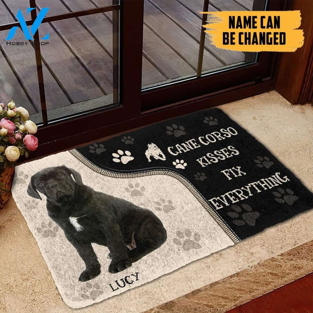 3D Cane Corso Kisses Fix Anything Custom Name Doormat | Welcome Mat | House Warming Gift