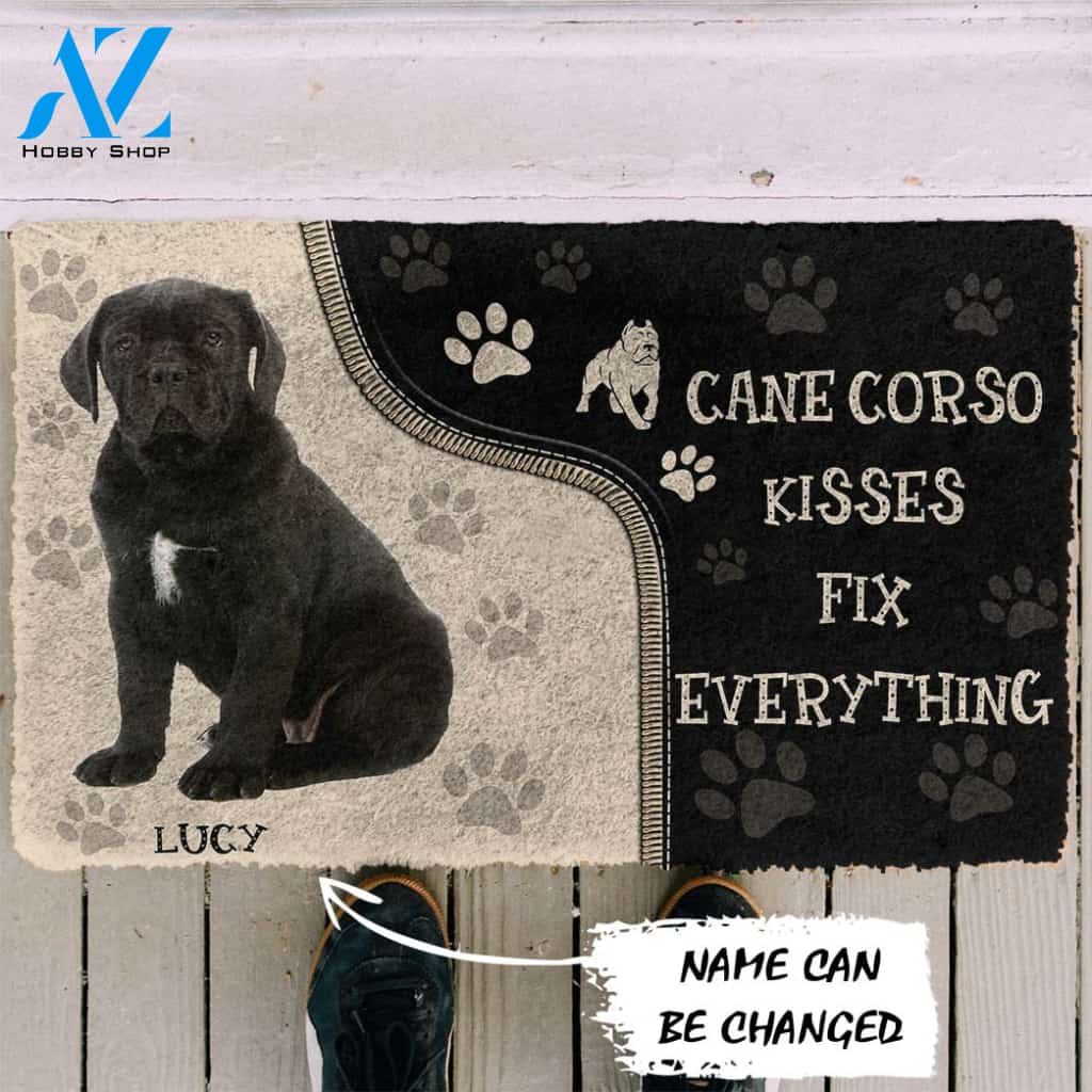 3D Cane Corso Kisses Fix Anything Custom Name Doormat | Welcome Mat | House Warming Gift