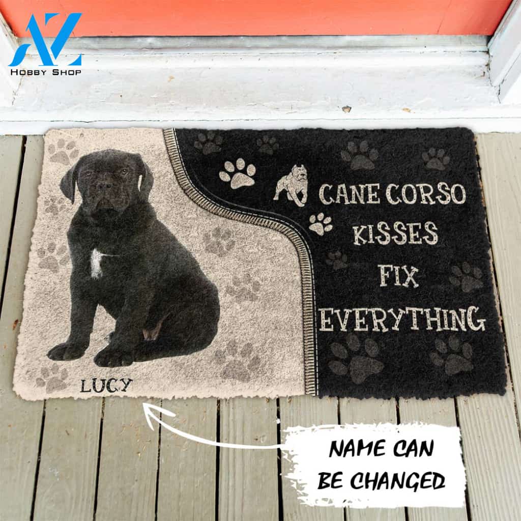 3D Cane Corso Kisses Fix Anything Custom Name Doormat | Welcome Mat | House Warming Gift