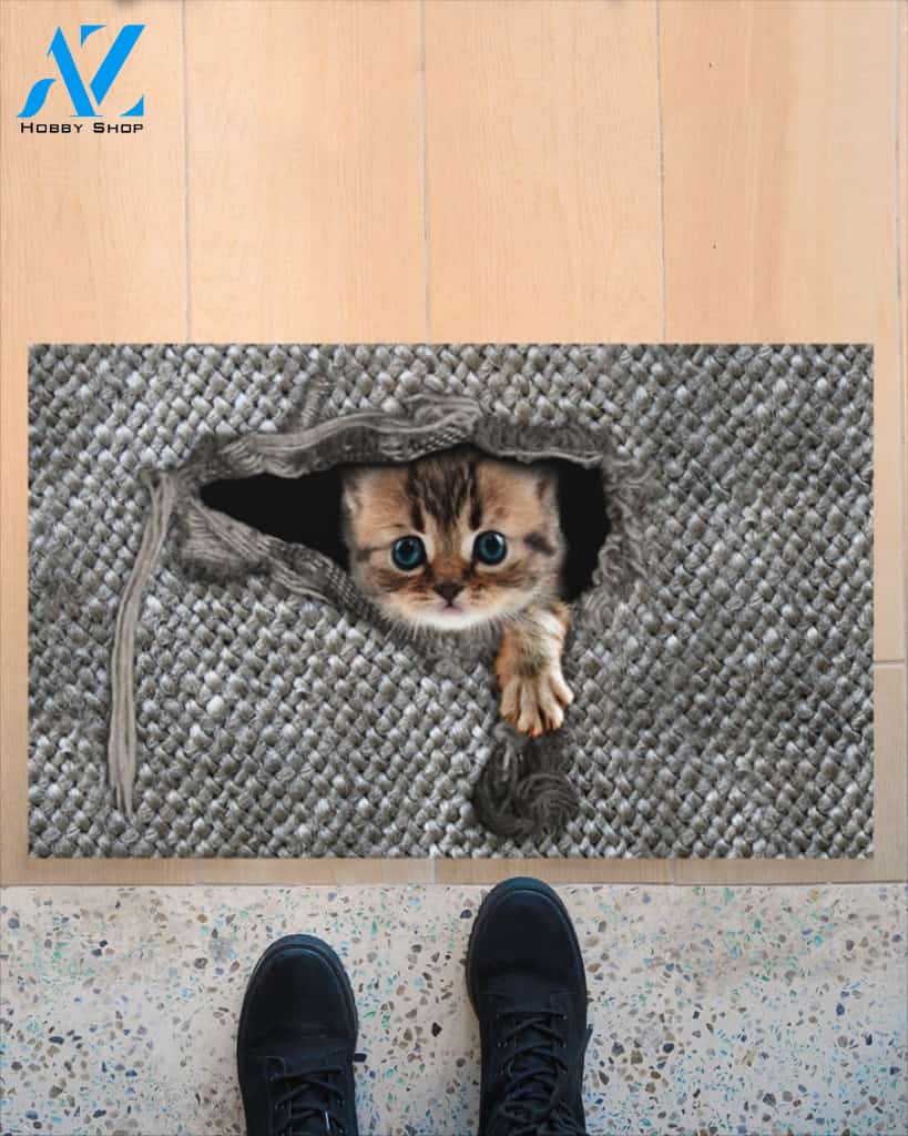 3D Cat Inside Funny Doormat, Gift For Cat Lovers, Gift For Friend Family Birthday Gift Decor Warm House Gift Welcome Mat