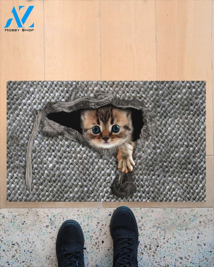 3D Cat Inside Funny Doormat, Gift For Cat Lovers, Gift For Friend Family Birthday Gift Decor Warm House Gift Welcome Mat