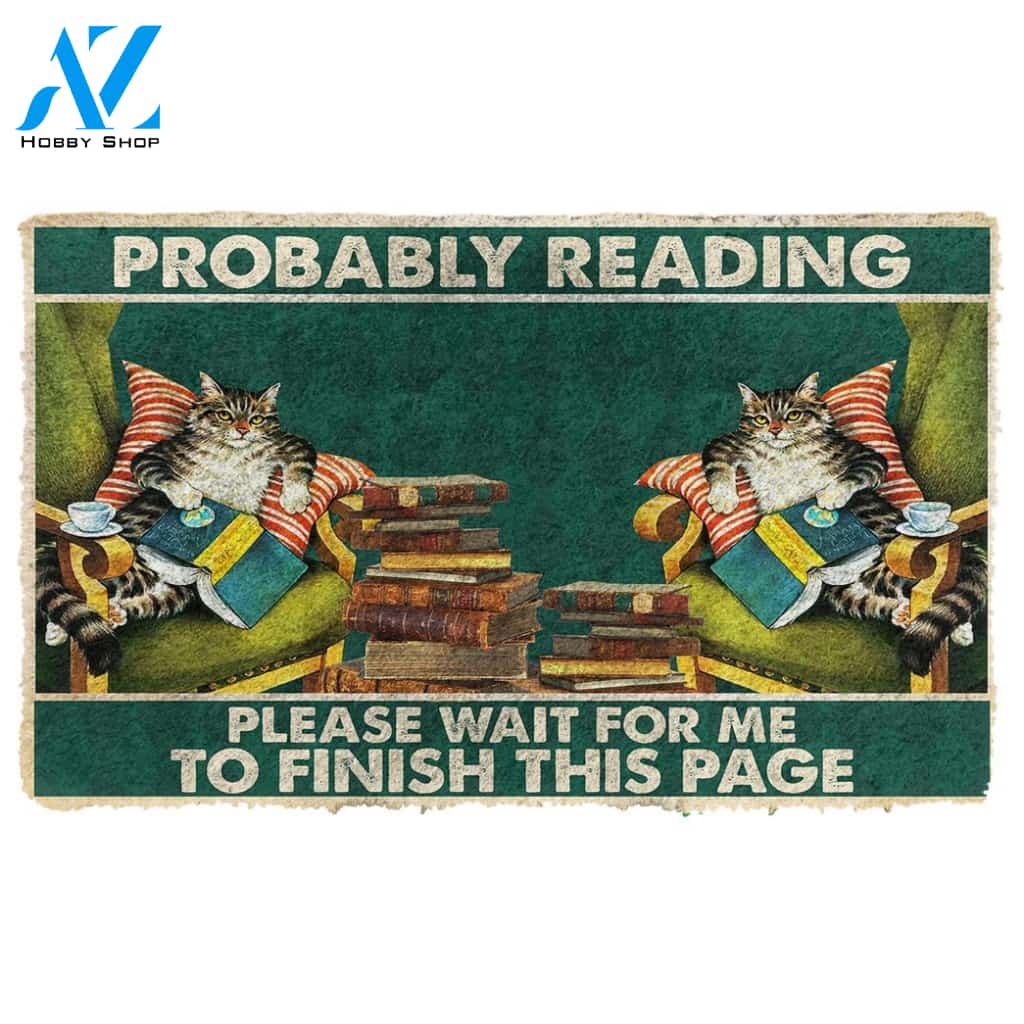3D Cat Probably Reading Please Wait Custom Doormat | Welcome Mat | House Warming Gift