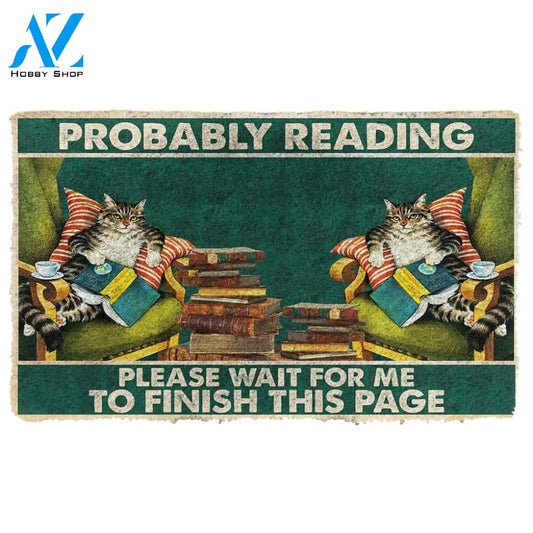 3D Cat Probably Reading Please Wait Custom Doormat | Welcome Mat | House Warming Gift