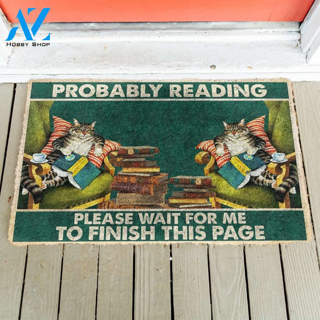 3D Cat Probably Reading Please Wait Custom Doormat | Welcome Mat | House Warming Gift