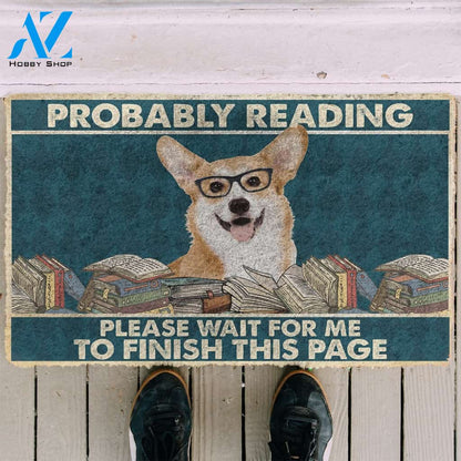 3D Corgi Probably Reading Please Wait Custom Doormat | Welcome Mat | House Warming Gift
