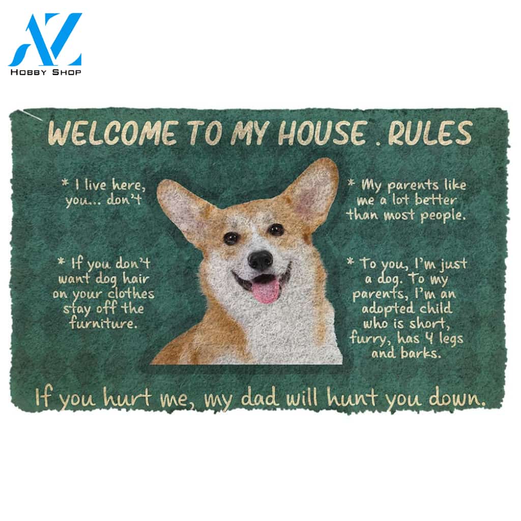 3D Corgi Welcome To My House Rules Custom Doormat | Welcome Mat | House Warming Gift
