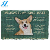 3D Corgi Welcome To My House Rules Custom Doormat | Welcome Mat | House Warming Gift