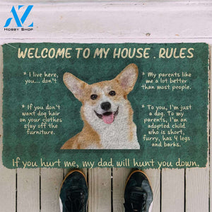 3D Corgi Welcome To My House Rules Custom Doormat | Welcome Mat | House Warming Gift