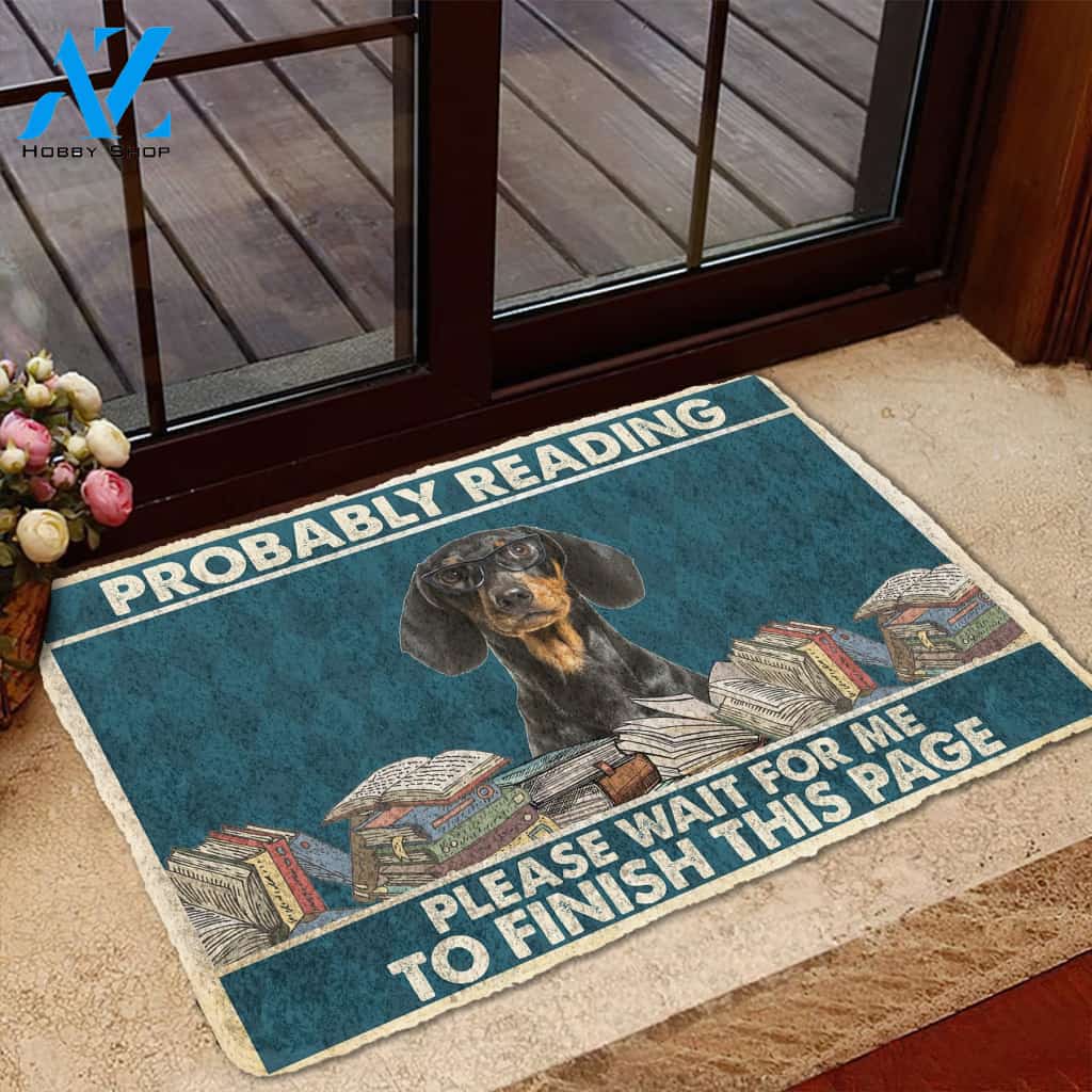 3D Dachshund Probably Reading Please Wait Custom Doormat | Welcome Mat | House Warming Gift