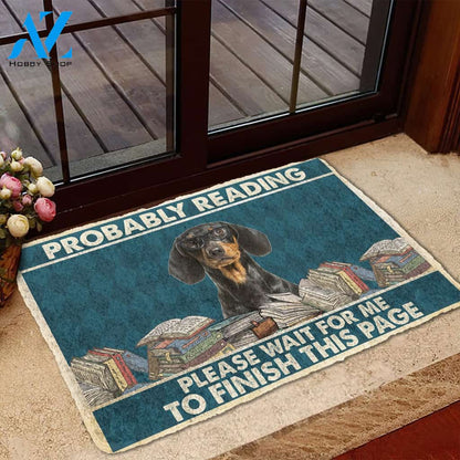 3D Dachshund Probably Reading Please Wait Custom Doormat | Welcome Mat | House Warming Gift