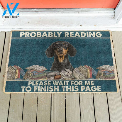3D Dachshund Probably Reading Please Wait Custom Doormat | Welcome Mat | House Warming Gift