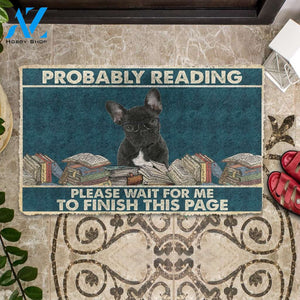 3D French Bulldog Probably Reading Please Wait Custom Doormat | Welcome Mat | House Warming Gift