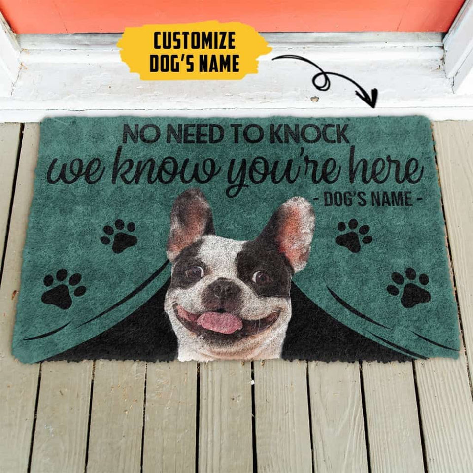 3D French Bulldog We Know Youre Here Custom Name Doormat