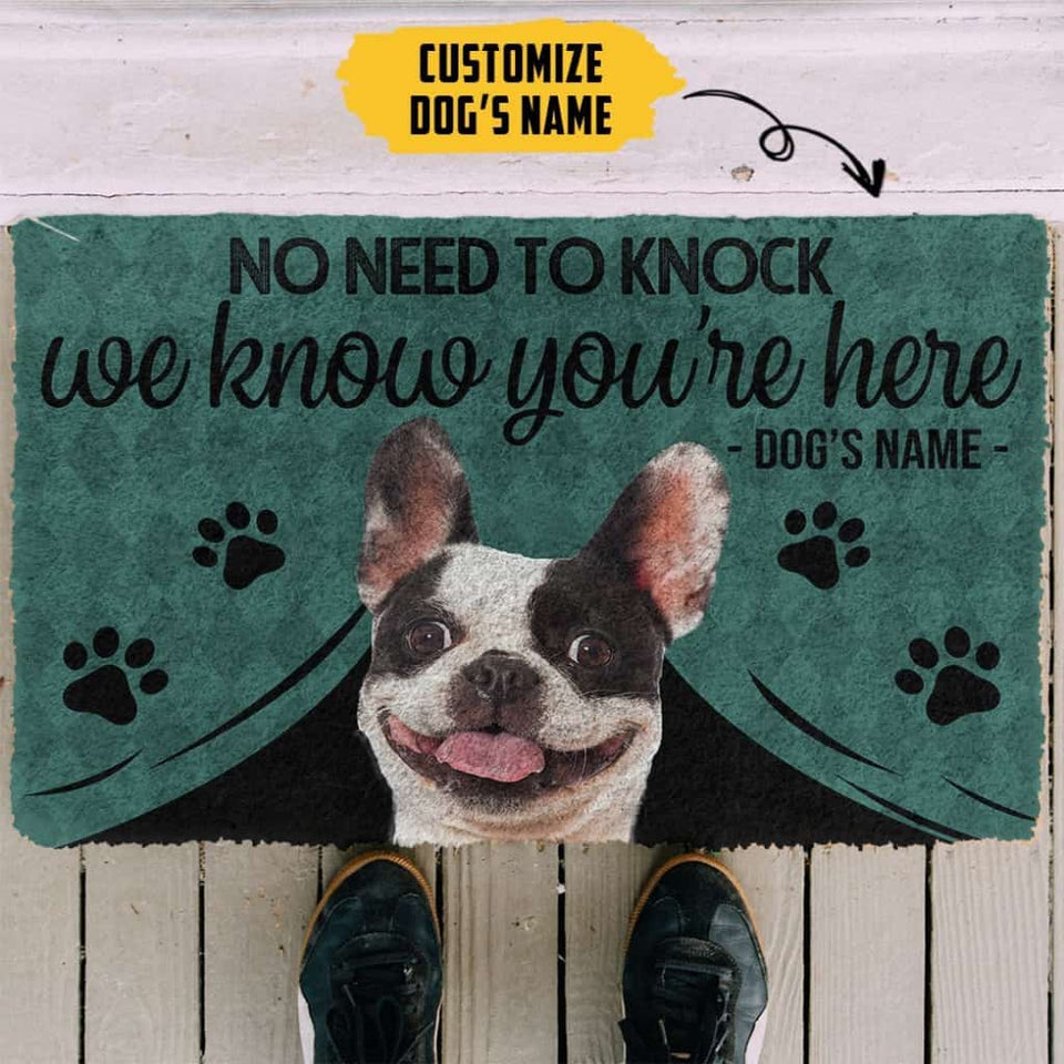 3D French Bulldog We Know Youre Here Custom Name Doormat