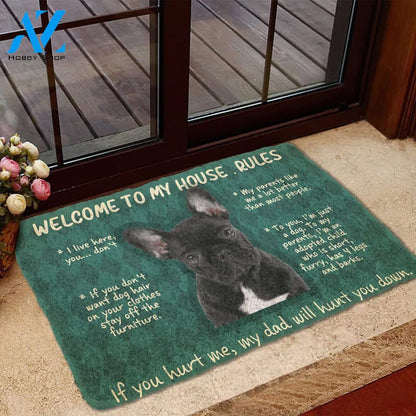 3D French Bulldog Welcome To My House Rules Custom Doormat | Welcome Mat | House Warming Gift