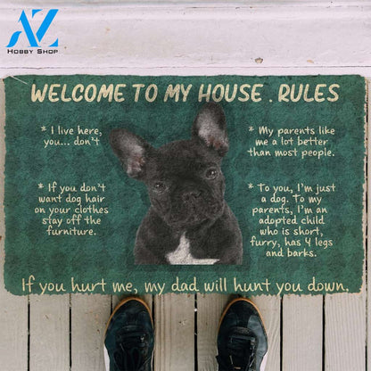 3D French Bulldog Welcome To My House Rules Custom Doormat | Welcome Mat | House Warming Gift