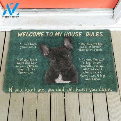 3D French Bulldog Welcome To My House Rules Custom Doormat | Welcome Mat | House Warming Gift