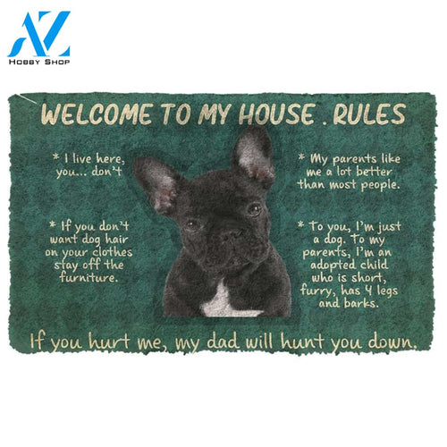 3D French Bulldog Welcome To My House Rules Custom Doormat | Welcome Mat | House Warming Gift