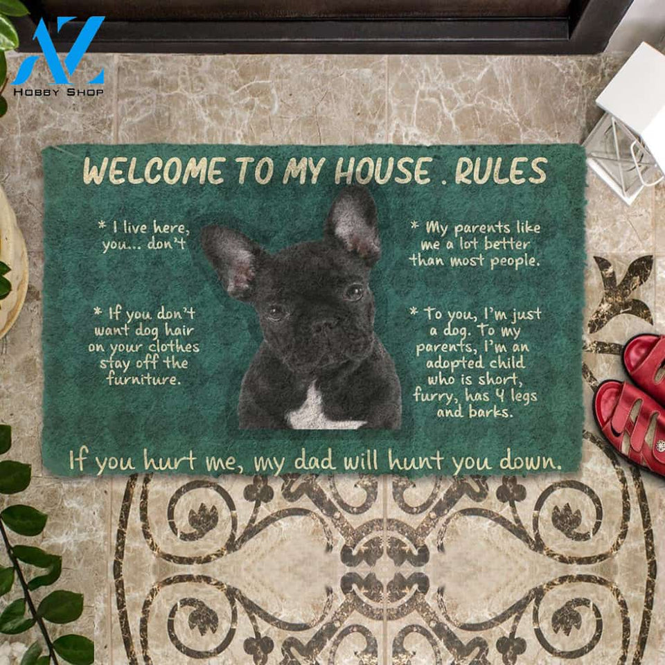 3D French Bulldog Welcome To My House Rules Custom Doormat | Welcome Mat | House Warming Gift
