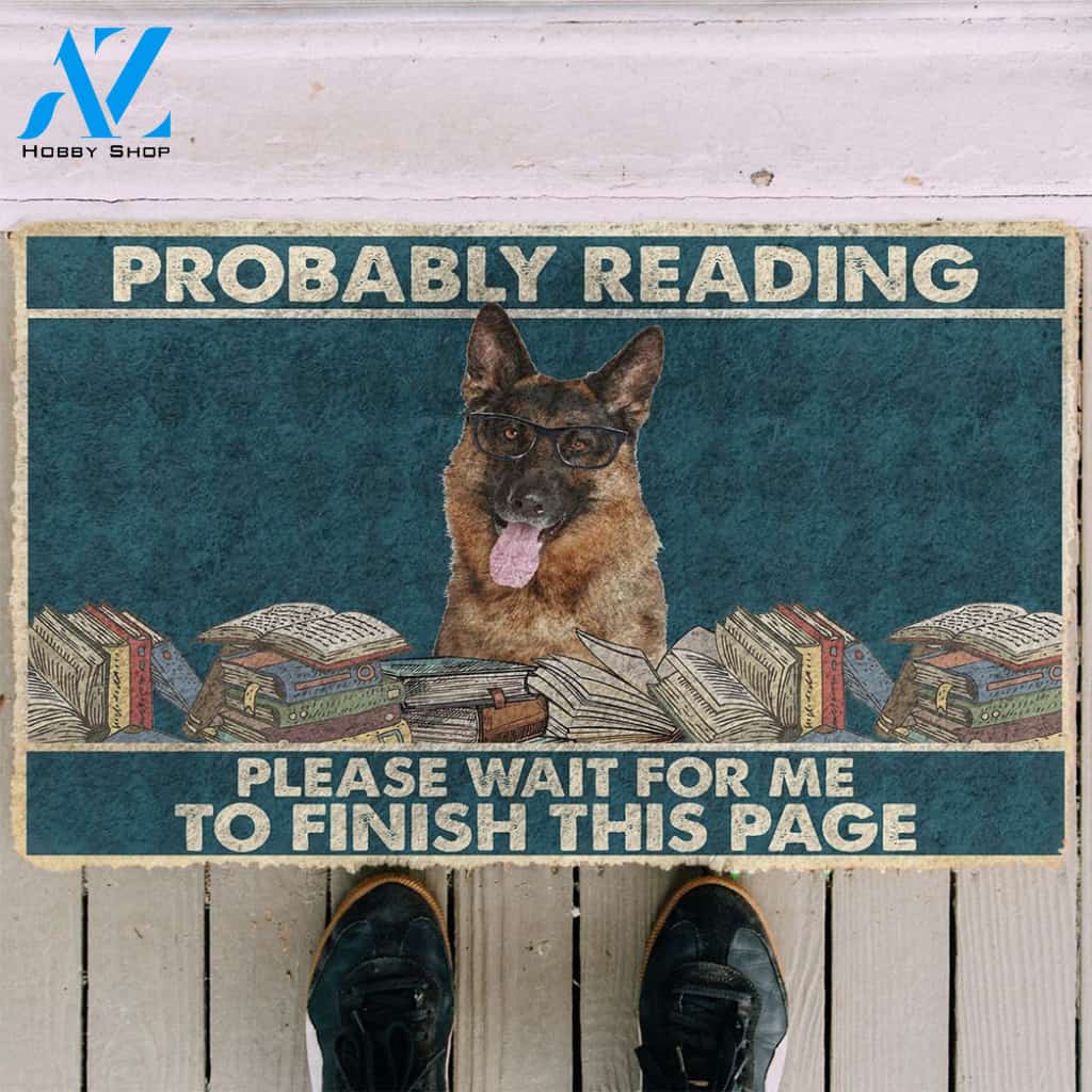 3D German Shepherd Probably Reading Please Wait Custom Doormat | Welcome Mat | House Warming Gift