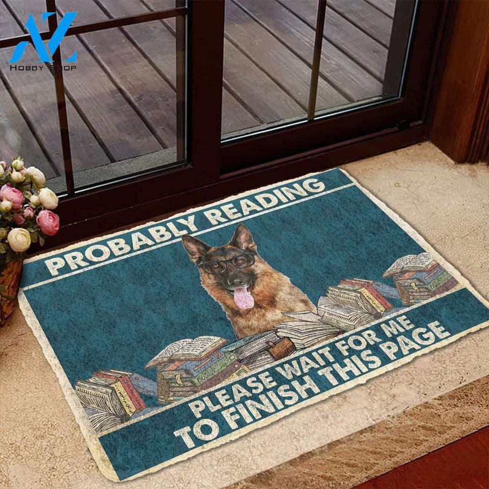 3D German Shepherd Probably Reading Please Wait Custom Doormat | Welcome Mat | House Warming Gift
