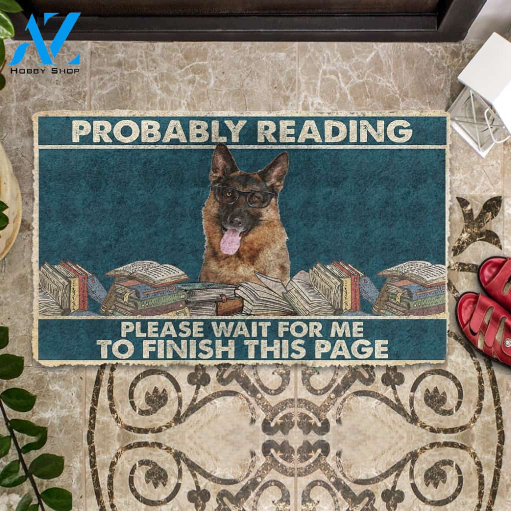 3D German Shepherd Probably Reading Please Wait Custom Doormat | Welcome Mat | House Warming Gift