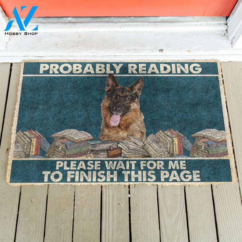 3D German Shepherd Probably Reading Please Wait Custom Doormat | Welcome Mat | House Warming Gift