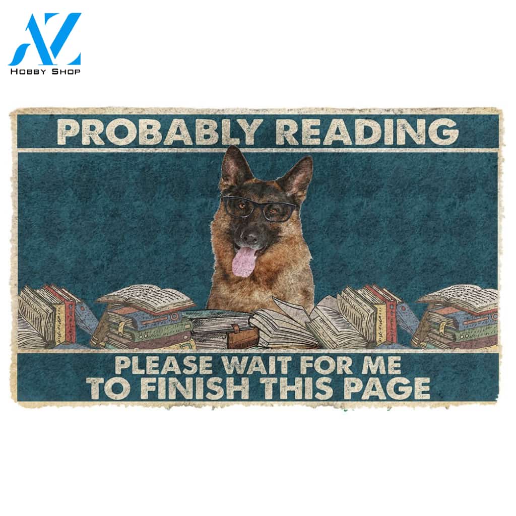 3D German Shepherd Probably Reading Please Wait Custom Doormat | Welcome Mat | House Warming Gift